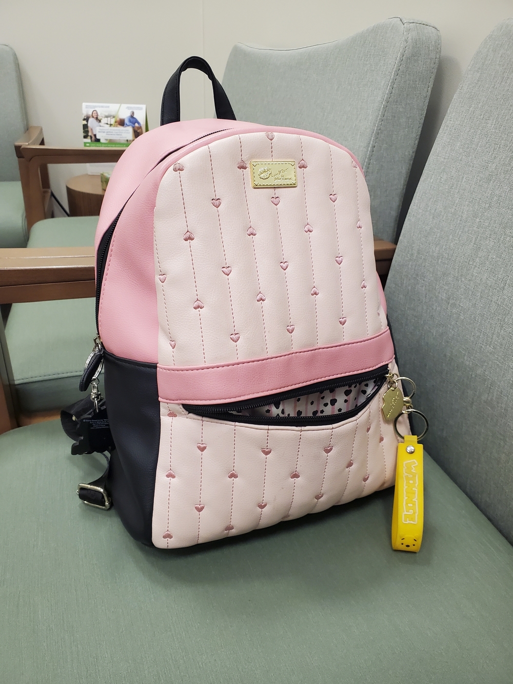 Women's Pink Quilted Heart Accent Backpack - Cute Everyday Bag